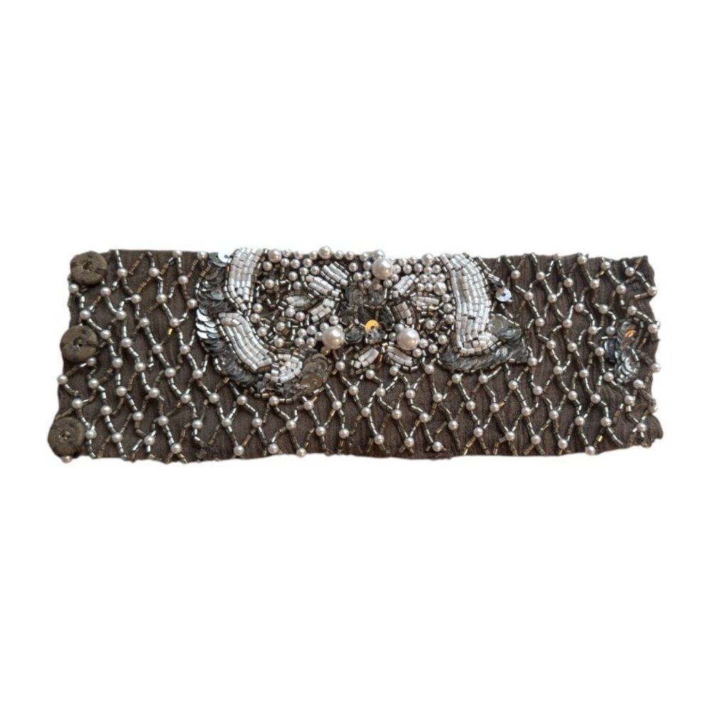 Mignonne Gavigan Gray Beaded Cuff Bracelet Snap Closure